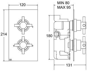 Technical image of Deva TMV2 1/2" Twin Concealed Thermostatic Shower Valve (Chrome).