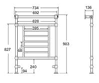 Technical image of TR Rads Traditional Towel Rail. 693x955mm. 1184 BTU.