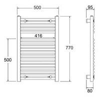 Technical image of TR Rads Curved Towel Rail (White). 500x770mm. 1369 BTU.