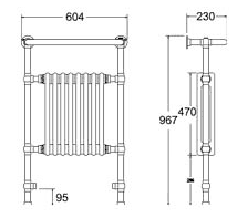 Technical image of TR Rads Traditional Towel Rail. 562x946mm. 2594 BTU.