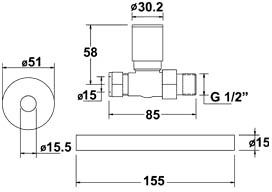 Technical image of TR Rads Straight Minimalist Radiator Valves With Trim (Pair).