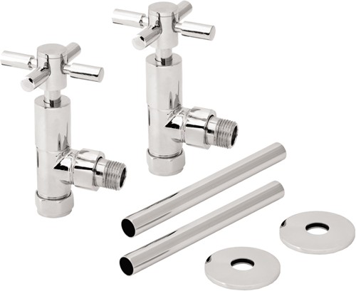 Larger image of TR Rads Angled Cross Head Radiator Valves With Trim (Pair).