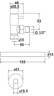 Technical image of TR Rads Angled Lever Head Radiator Valves With Trim (Pair).