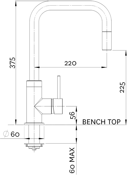 Technical image of Methven Kitchen Urban Pull Out Mixer Kitchen Tap (Chrome).