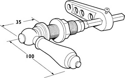 Technical image of Deva Spares Victoriana Toilet Cistern Lever With Ceramic Handle (Chrome).