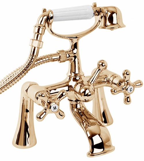 Larger image of Deva Regency Bath Shower Mixer Tap With Shower Kit (Gold).