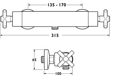 Technical image of Deva Vista Vista Bar Thermostatic Shower Valve.