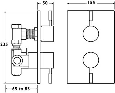 Technical image of Deva Vista 1/2" Twin Concealed Thermostatic Shower Valve (Chrome).