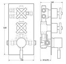 Technical image of Deva Vista 1/2" Triple Concealed Thermostatic Shower Valve (Chrome).