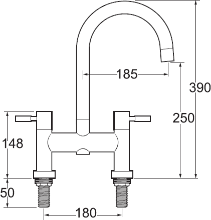 Technical image of Deva Vision Bridge Sink Mixer Tap With Swivel Spout.