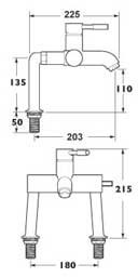 Technical image of Deva Vision Bath Shower Mixer Tap With Shower Kit And Wall Bracket.
