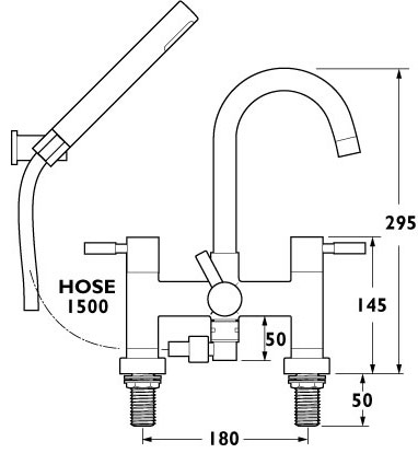 Technical image of Deva Vision Deck Mounted Bath Shower Mixer Tap With Shower Kit.