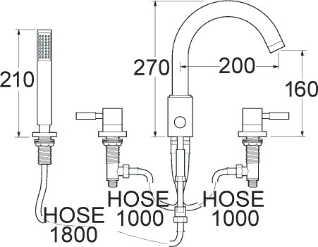 Technical image of Deva Vision 4 Hole Bath Shower Mixer Tap.