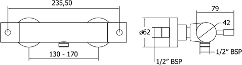 Technical image of Deva Vision Thermostatic Exposed Bar Shower Valve (Chrome).