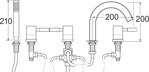 Technical image of Deva Vision 5 Hole Bath Shower Mixer Tap.