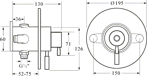 Technical image of Deva Vision TMV2 Thermostatic Concealed Shower Valve (Chrome).