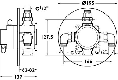 Technical image of Deva Vision Modern Thermostatic Concealed Shower Valve (Chrome).