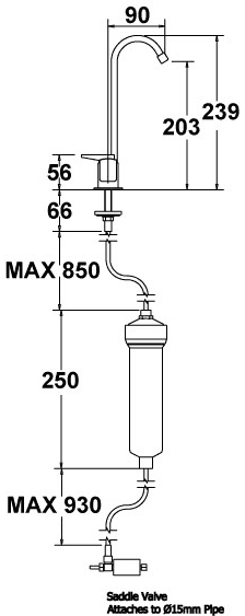 Technical image of Deva Essentials WFT001 Filtered Kitchen Tap With Filter And Kit.