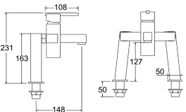 Technical image of Deva Zonos Wall Mounted Bath Filler Tap.