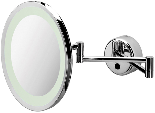 Larger image of Geesa Hotel Swing arm Mirror with light. 240mm round.