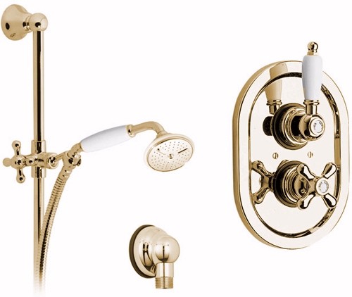 Larger image of Vado Westbury Gold thermostatic shower valve & rail kit.