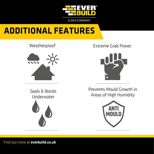 Example image of Everbuild STIXALL Extreme Power Sealant & Adhesive (1 Tube, White).