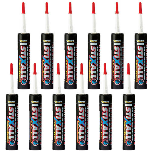 Example image of Everbuild STIXALL 12 x Extreme Power Sealant & Adhesive (12 Tubes, White).