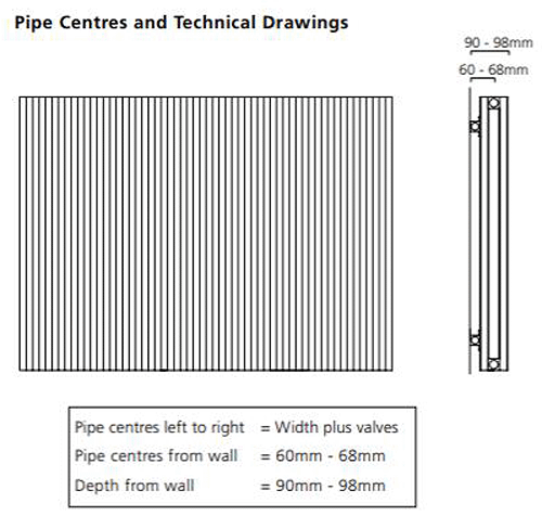 Technical image of EcoHeat Hadlow Horizontal Aluminium Radiator 526x1120 (White).