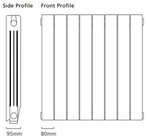 Technical image of EcoHeat Saxon Horizontal Aluminium Radiator & Brackets 440x1140 (White).