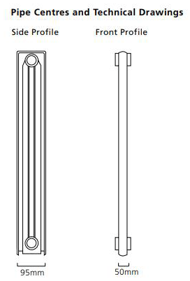 Technical image of EcoHeat Woburn Vertical Aluminium Radiator 1470x420 (White).