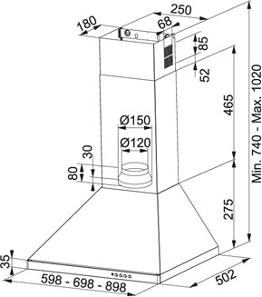 Technical image of Franke Cooker Hoods Decorative Cooker Hood (70cm, Stainless Steel).