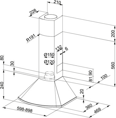 Technical image of Franke Cooker Hoods Decorative Soft Cooker Hood (60cm, S Steel).