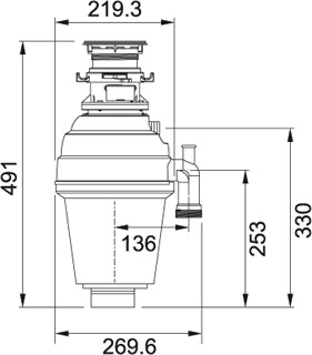 Technical image of Franke TP-125B Batch Feed Turbo Plus Waste Disposal Unit.