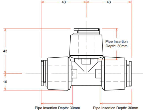 Technical image of FloFit+ Push Fit Tee (15mm).