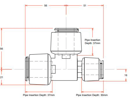 Technical image of FloFit+ 5 x Push Fit Reducing Tees (22mm / 15mm / 22mm).