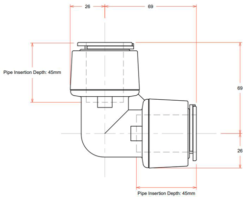 Technical image of FloFit+ Push Fit Elbow (28mm).