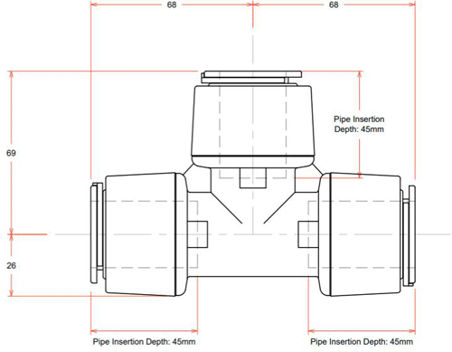 Technical image of FloFit+ 5 x Push Fit Tees (28mm).
