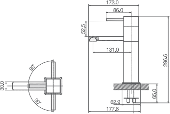 Technical image of Kukel UK Electric Heated Water Basin Mixer Tap With Square Body (Chrome).