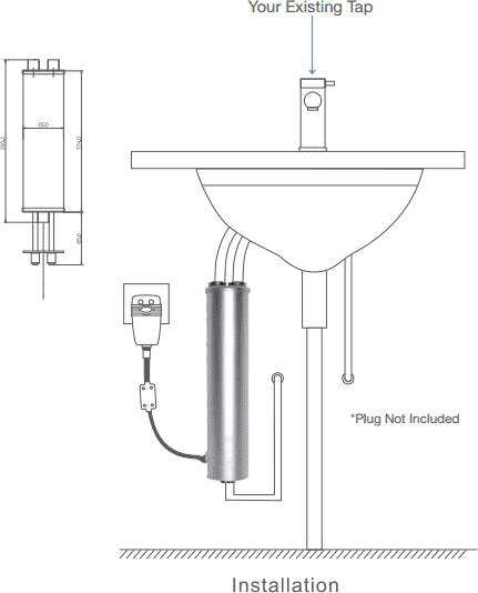 Technical image of Kukel UK Retro-Fit Electric Heated Water Mixer Unit (For Existing Taps).