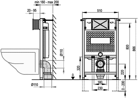 Technical image of Pegler Frames Frame With Cistern For Wall Hung WC (866x510mm).