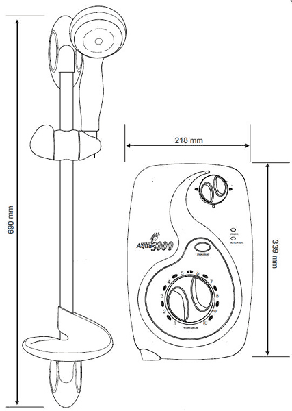 Technical image of Galaxy Showers Aqua 3000 Electric Shower 8.5kW (All Chrome).