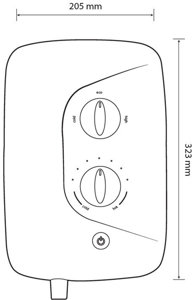 Technical image of Galaxy Showers Aqua 3500M Electric Shower 8.5kW (All Chrome).