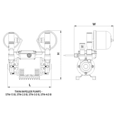Technical image of Grundfos Pumps STN-1.5B Twin Ended Shower Pump (1.5 Bar, Universal).