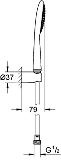 Technical image of Grohe Rainshower Solo Water Saving Shower Handset, Hose & Bracket.