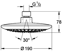 Technical image of Grohe Rainshower Solo Water Saving Shower Head (190mm, Chrome).