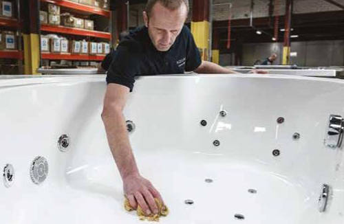 Example image of Hydrabath Laguna Corner Whirlpool Bath With 14 Jets & Panel, 1450x1450mm.