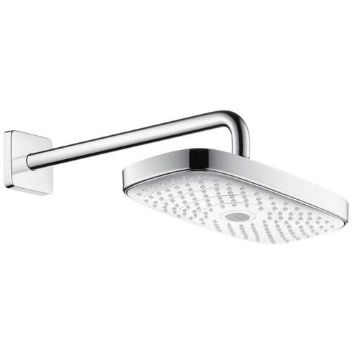 Hansgrohe White Raindance E 300 2 Jet Eco Shower Head & Arm ( & Chrome).