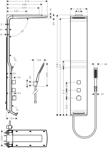 Technical image of Hansgrohe Raindance EcoSmart 2 Jet Shower Panel (White & Chrome).