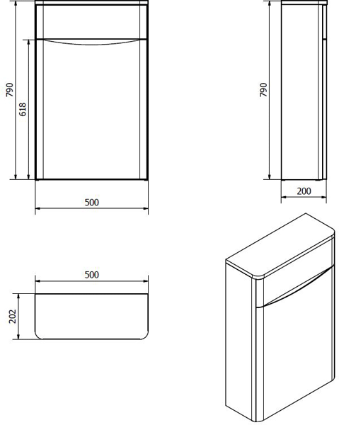 Technical image of Italia Furniture WC Unit 500mm (White Ash).
