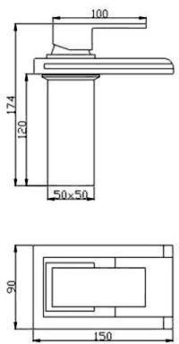 Technical image of Hydra LED Rectangular Glass Waterfall Basin Tap With LED lights (Chrome).